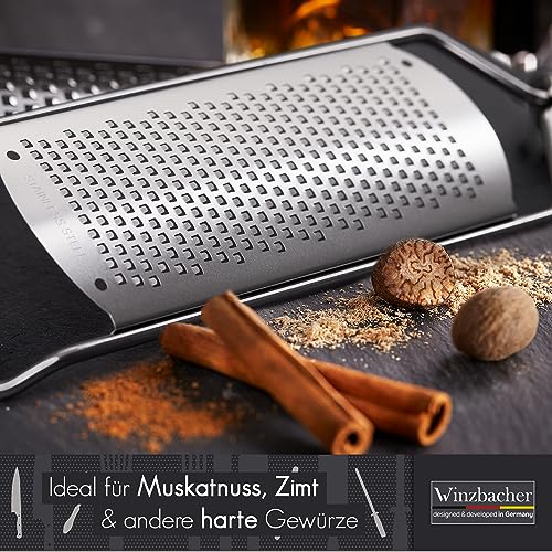 Winzbacher® Oryginalny zestaw 2 tarek ze stali nierdzewnej | tarka do parmezanu, tarka do cytryn, gałka muszkatołowa, tarka do imbiru, ostrze ostre jak brzytwa | w zestawie szczotka ochronna i