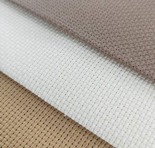 Image of 12 inch x 18 inch by 3 Pack 14CT Counted Cotton Aida Cloth Cross Stitch Fabric (Antique White +Coffee+Khaki)