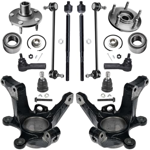 Image of Detroit Axle - 12pc Front Loaded Knuckles Kit for 05-07 Ford Escape 06-07 Mercury Mariner, 2 Steering Knuckles 4 Inner Outer Tie Rods 2 Sway Bars 2 Lower Ball Joints 2 Wheel Bearing Hubs Replacement