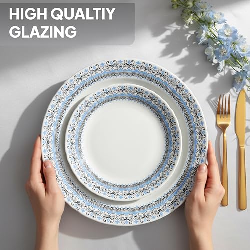 Image of CELLO Aurum Imperial Plus Series Opalware Dinner Set of 19 Pieces for Family of 6 | Bone-Ash Free & Leadfree Opal Glass Microwave & Dishwasher Safe Crockery Plates & Bowls Set for Daily Use & Gifting