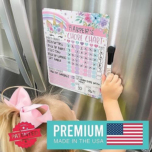 Magnetic Chore Chart for Kids - Good Behavior Chart for Kids at Home, Dry Erase Daily, Weekly Responsibility List, Unicorn Chore Board