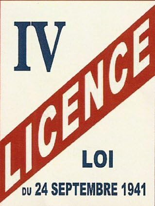 FRENCH VINTAGE METAL SIGN 20x15cm LICENCE IV ACT OF SEPTEMBER 24, 1941