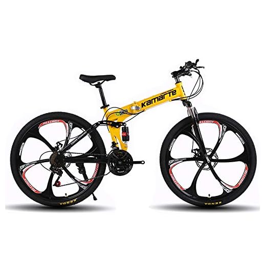 Bicicleta de montaña plegable, 26 pulgadas, 27 velocidades, velocidad variable, todoterreno, doble amortiguación, doble disco, frenos, bicicleta para hombres, montar al aire libre, adulto,Yellow