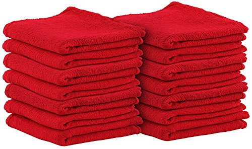 Shop Towels (Pack of 25, 13 X 13 Inches) Commercial Grade Machine Washable Cotton Washcloths Red Shop Rag - Perfect for Auto Mechanic Work and Bar Mop by Utopia Towel