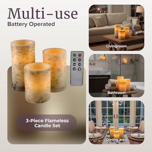 Flameless Candles - 3-Pack Faux Birch Bark Battery Operated LED Candles with Remote and Flickering Light for Home Décor by Lavish Home by Lavish Home - Used condition - Image 6
