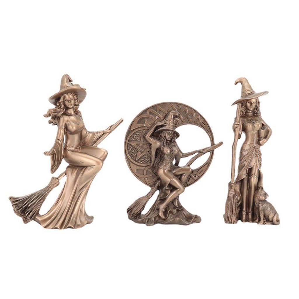 PIXZCSA Intriguing Sorceress Statue Structured Adds Artistic Taste To Living Spaces Is Suitable For Home Witch Figurine Rack, Metallic, 3 Pieces