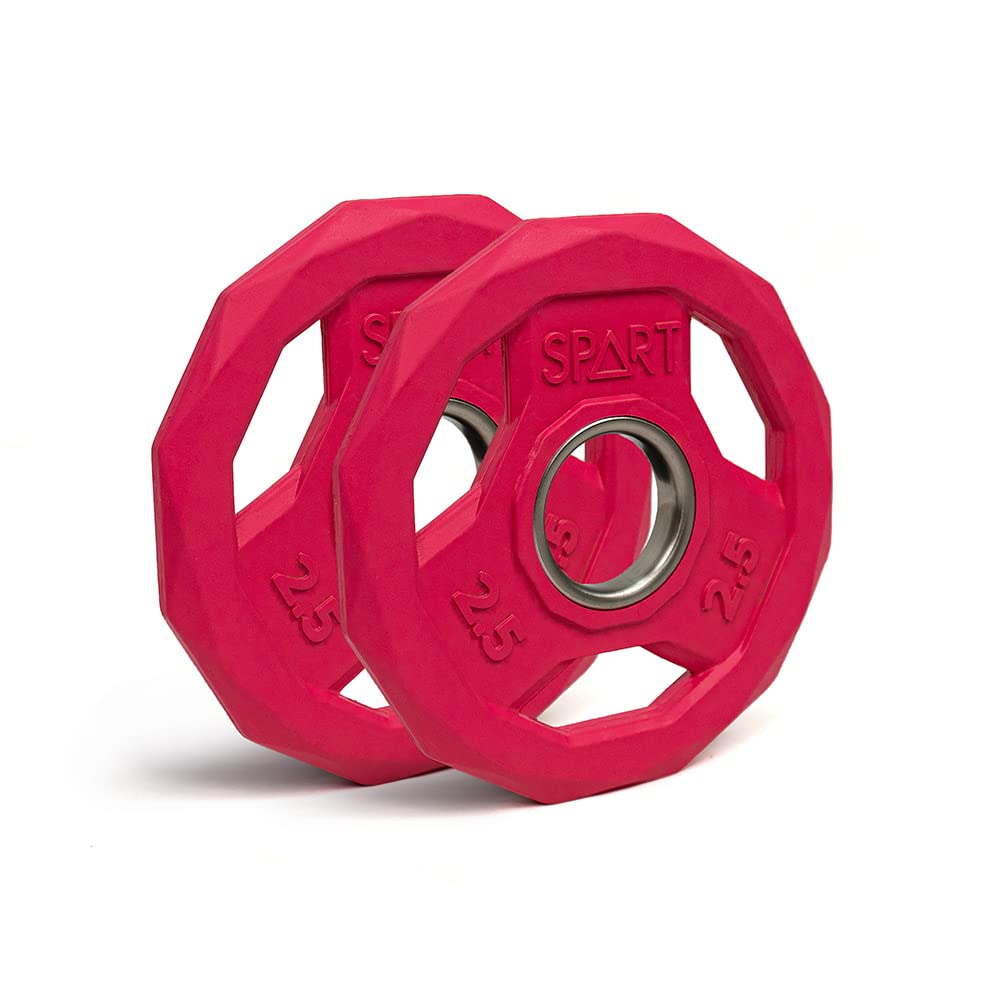 SPART Color Coded Weight Plate 2-Inch Rubber Coated Olympic Grip Plate for Barbell, Solid Cast Iron Weight Plates for Strength Training, Weightlifting, Crossfit, Home Gym, 2.5LB/5LB/10LB/25LB/35LB/45LB, Pair