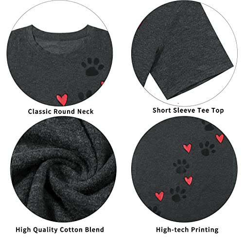 Floyu Women Dog Paw Shirt Dog Mom Tops Cute Dog Lover Graphic Tee Casual Crewneck Short Sleeve Shirt (Large, Gray) #TOP4
