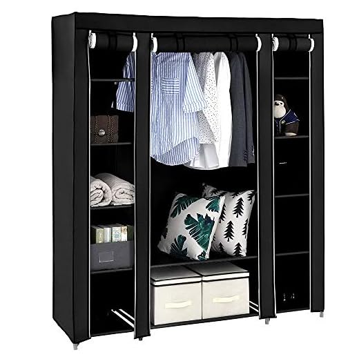 Alightup Armoire de Rangement en Tissu, Penderie avec Housse, Placard, Garde-Robe, 150 x 45 x 175cm, 5 Étages 12 Cases, pour Chambre, Vestiaire, Noir