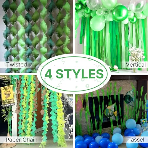 Image of PartyWoo Green Crepe Paper Streamers 8 Rolls 656 ft Pack of Hunter Emerald Forest Green Crepe Paper for Graduation Christmas Jungle Birthday Party Decorations (1.8 Inch x 82 Ft /Roll), Green-40