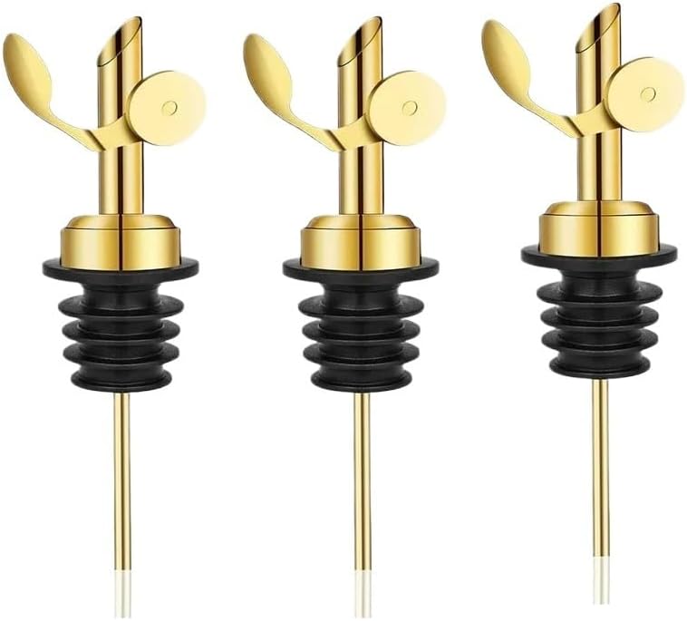 Compatible For Lock Multipurpose Silicone Metal Bottle Stopper With Pourer And Sprayer Functions For Wine Oil Liquor Bottles(3pcs gold)
