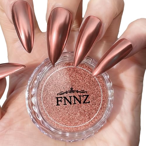 FNNZ Chrome Nail Powder, Rose Gold Mirror Effect Metallic Nail Powder