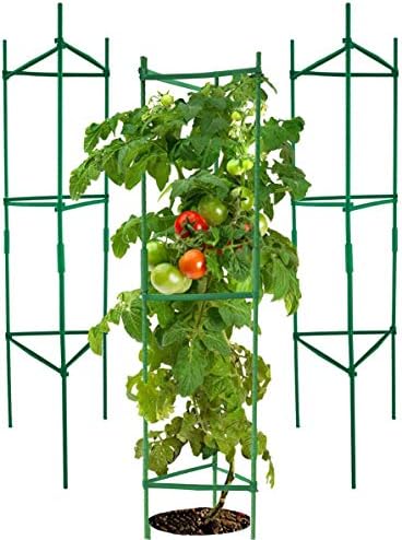 YOHEER Tomato Cages ,3 Packs Assembled Garden Plant Support Stakes, Vegetable Trellis for Vertical Climbing Plants, 4 Feet High Adjustable Stake Arms.