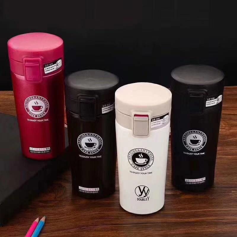 Nirvik Double Wall 380ML Vacuum Insulated Travel Stainless Steel Coffee/Tea Flask Thermos/Tumbler with Flip Lid Mesh Strainer Hot and Cold