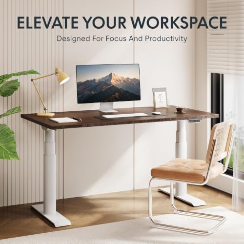 Image of FLEXISPOT E6 Pro Large 78 inch x 30 inch Organic Modern Bamboo Standing Desk, Electric Dual Motor 3-Stage Height Adjustable Desk with Oval Legs, Heavy Duty 330lbs, Walnut Bamboo Desktop, White Frame