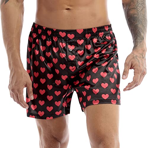 LiiYii - Pantalón corto de pijama para hombre, diseño de corazón Negro L