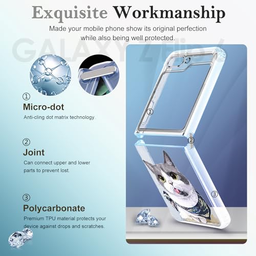 Coque Z Flip 6 transparente en silicone flexible avec motif chat discret - 2