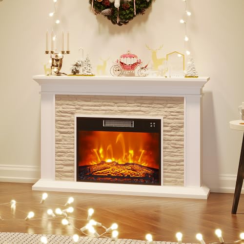 Dystler Electric Fireplace with Mantel, Freestanding Fireplace Heater with 23\" Insert Fireplace with Realistic Flame, Fire Place with Touch Screen Adjustable Flame Brightness and Speed, 1400W