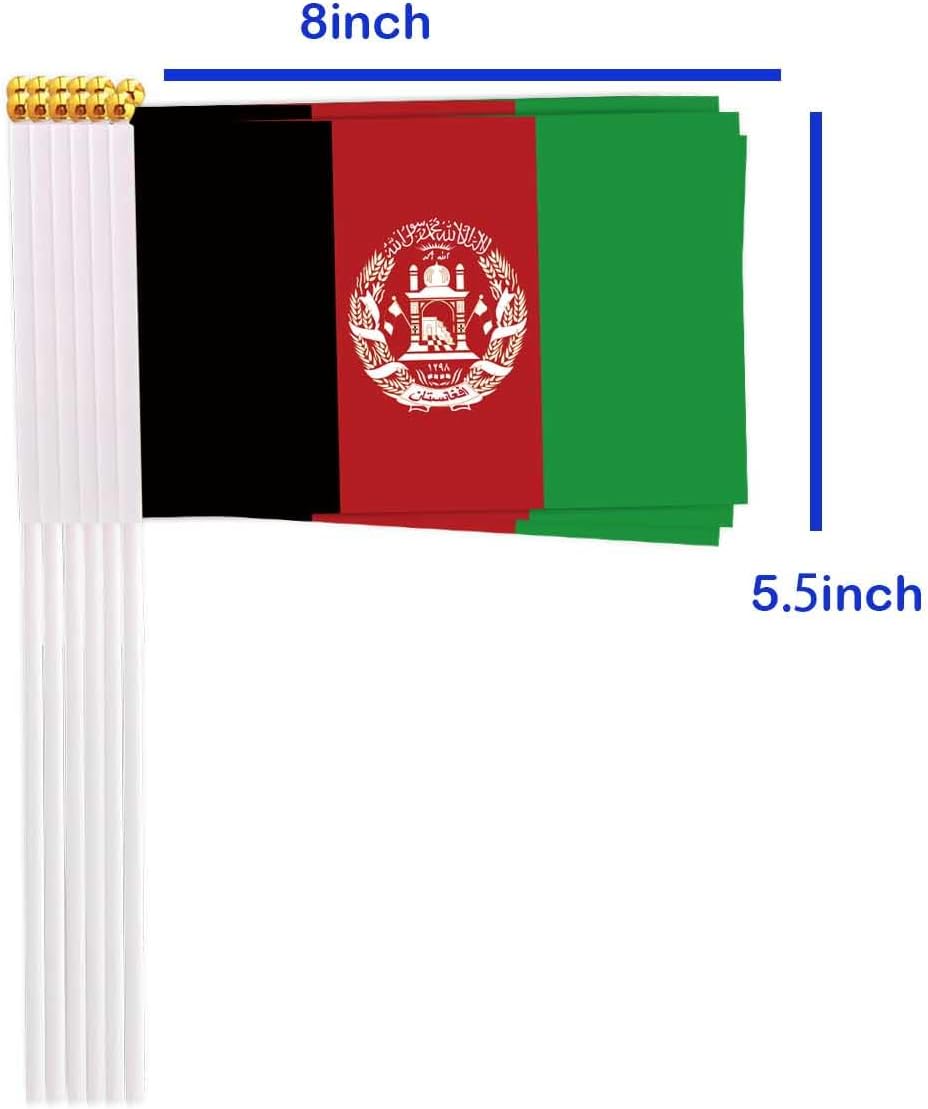 25 Packs Small Afghan Flags on Handheld Stick，Miniature Afghanistan Flag for Outside,4x6 Inch Mini Hand Held Banner with Golden Topper,Patriotic Decorations image 2