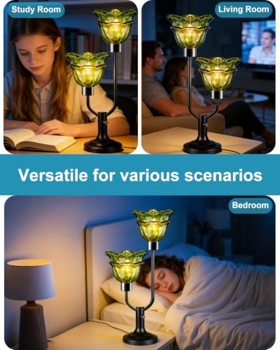 Image of Lightdot Mid Century Modern Flower Green Table Lamp for Bedroom Dimmable