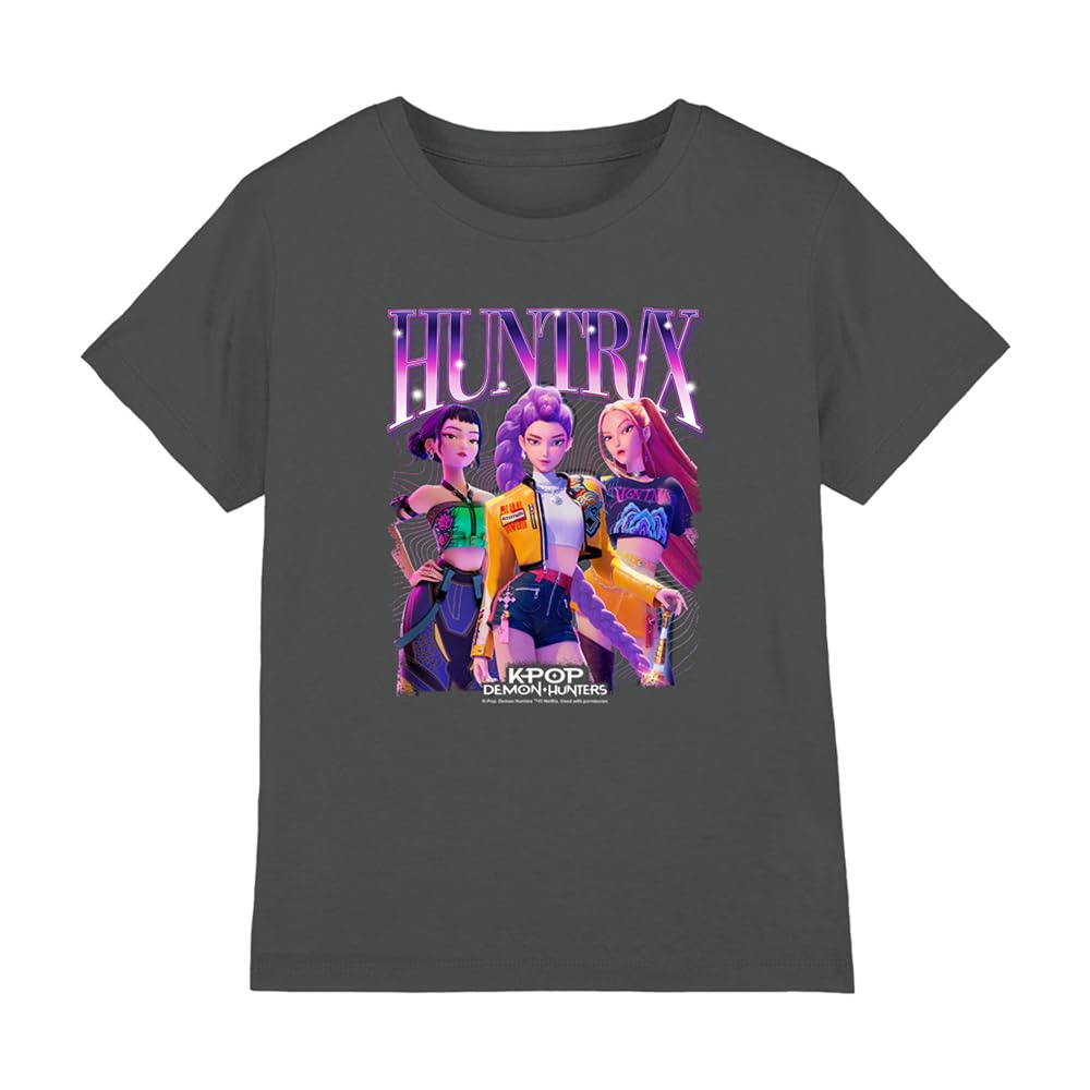 Kpop Demon Hunters Unisex Kids Charcoal K-Pop Demon Hunters Kid's Huntrix Bootleg T Shirt, 7-8 Ans