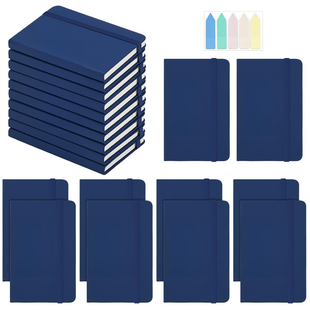 INTERWARM 20 Pack Small Notebooks, Pocket Notebook Journals with 100Pcs Sticky Notes A6 Pocket Journals Mini Notebooks with Hardcover for Office School Supplies, 3.7 x 5.6 Inch, Marine Blue