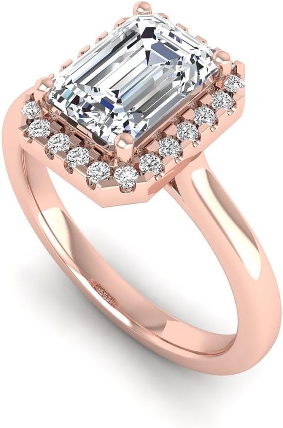 IGI Certified 2.18 Carat Emerald Cut Lab Grown Diamond Halo Engagement Ring for Women in 14K Gold, D color, VS1 clarity