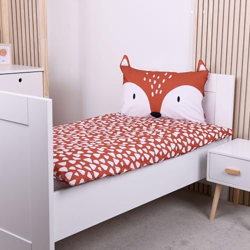 Baby Bettwäsche Set (2-teilig) aus 100{19c343590d2e344b63270ce0f9401ff4c56c37ec4472ae56280a98b8e892a45a} Baumwolle Oeko-Tex - Deckenbezug 100x135 und Kissenbezug 40x60 cm mit Reißverschluss - Kinderbettwäsche atmungsaktiv, temperaturregelnd, Fuchs mit Ohren
