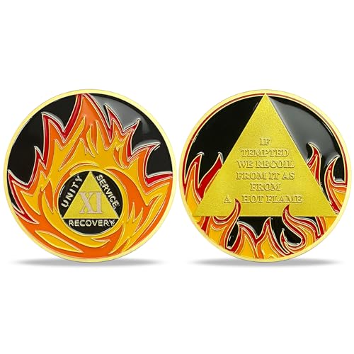 Moeda de sobriedade de 11 anos - Medalhões AA de triângulo chama HA e moedas AA de fichas de sobried