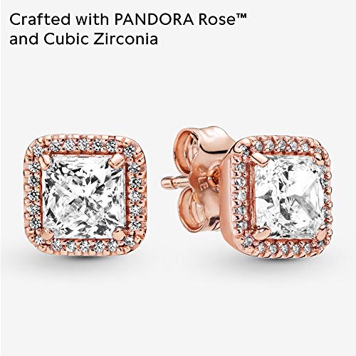 Pandora Jewelry Square Sparkle Halo Stud Cubic Zirconia Earrings In Pandora Rose #TOP2