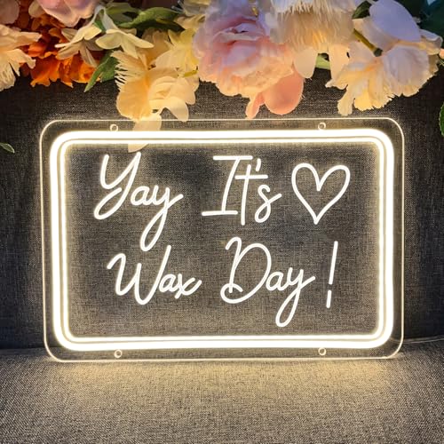 Image of Yay It's Wax Day Neon Sign Decor 3D Art Carving Design Indoor Bedroom Led Neon Signs Backdrop Flex Christmas Party Business Shop Window Wedding Living Room Birthday Gift(Warm White,USB,30x20CM)