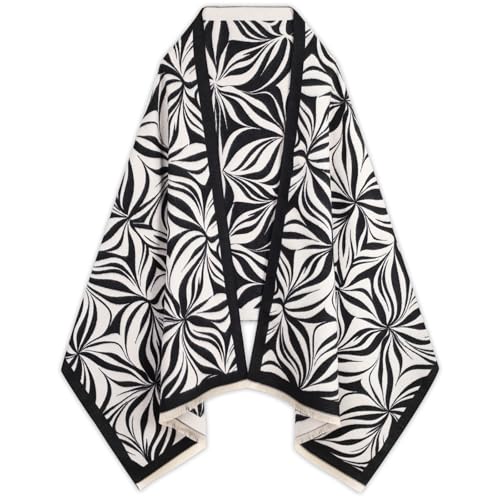 Relang Scarfs for Women Pashmina Silky Shawl Wrap for Evening Dressing Blanket Open Front Poncho Cape Two-color Striped Flowers