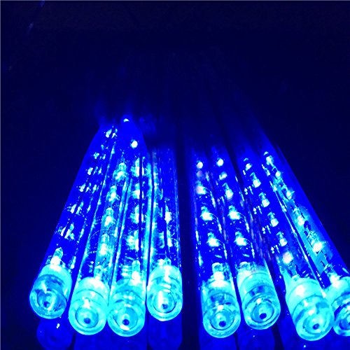 Led Meteor Shower Rain Lights,Outdoor String Lights, Waterproof Garden Lights 30Cm 8 Tubes 192Leds Snow Falling Raindrop Icicle Cascading Light For Holiday Wedding Xmas Tree Decor (Blue) #TOP27