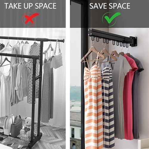 Space-Saving Retractable Wall-Mounted Clothes Drying Rack - 60cm Hanger Rail for Balcony, Patio, Bedroom & Mudroom - Silver Efficient Airer Solution for Small Spaces