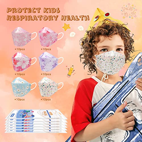 Logao【60 Packs Individually Packaged】 Of Kf94 Disposable Fish Mouth Type Child Safety Four-Layer Protective Mask, Kids Disposable Face Masks Comfortable Breathable ,And Protection Rate Of 95% ,Suitable For Kids And Small Small Faces #TOP5