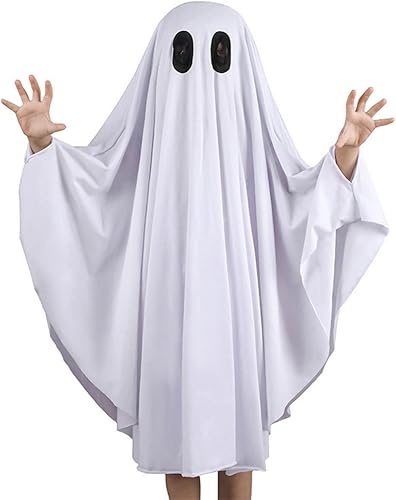 Noubeau Disfraz unisex de fantasma para niña, disfraz de Halloween, disfraz de cosplay, niño, capa de fantasma, abucheo blanco, espeluznante para