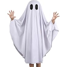 Noubeau Unisex Kid Ghost Costume Girl Halloween Fancy Dress Cosplay Boy White Boo Ghost Cloak Child Spooky Trick-or-TreatingWhite,3-5 Years