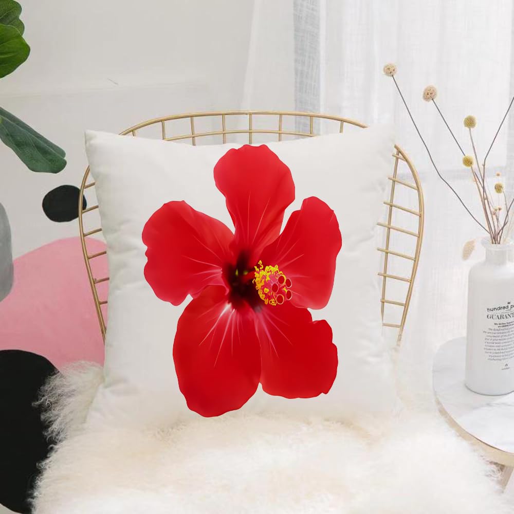 HYMSXW Cushion Cover,Throw Pillow Case Home Decorative for Living Room Bedroom Sofa Chair 20X20 Inch,hibiscus，high-saturation red hibiscus,Pillowcase 50X50cm
