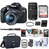 Canon EOS Rebel T7 DSLR Camera with EF-S 18-55mm and EF 75-300mm Lens Bundle with Bag, 64GB SD Card, Corel PC Photo and Video Software Pack and Accessories