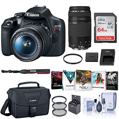 Canon EOS Rebel T7 �f�W�^����჌�t�J���� EF-S 18-55mm EF 75-300mm �����Y�o���h�� �o�b�O�t�� 64GB SD�J�[�h Corel PC �ʐ^�ƃr�f�I �\�t�g�E�F�A�p�b�N �A�N�Z�T���[