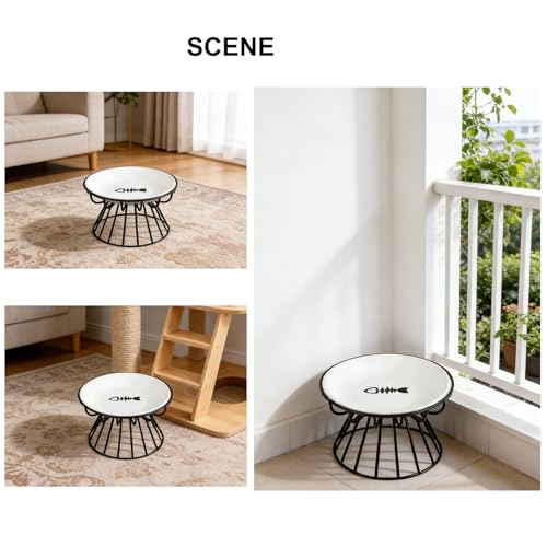 Image of 2PCS Elevated Cat Food Bowl, Whisker-Friendly Anti-Vomit Cat Plate, Ceramic Elevated Pet Dishes, Dishwasher Safe