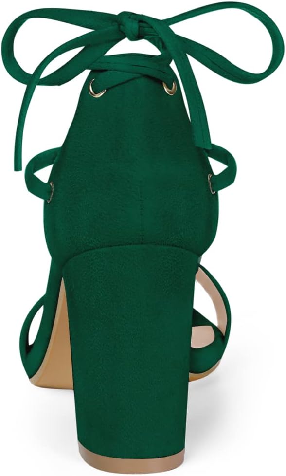 Allegra K Women's Tie Up Strappy Heels Chunky High Heels Green Sandal 8 M US - Image 4