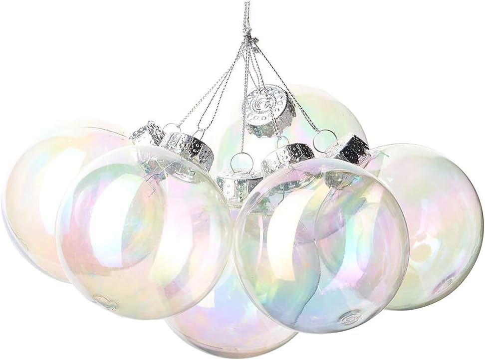 3.15Inch Transparent Iridescent Shatterproof Plastic Christmas Ball Ornaments-12pcs
