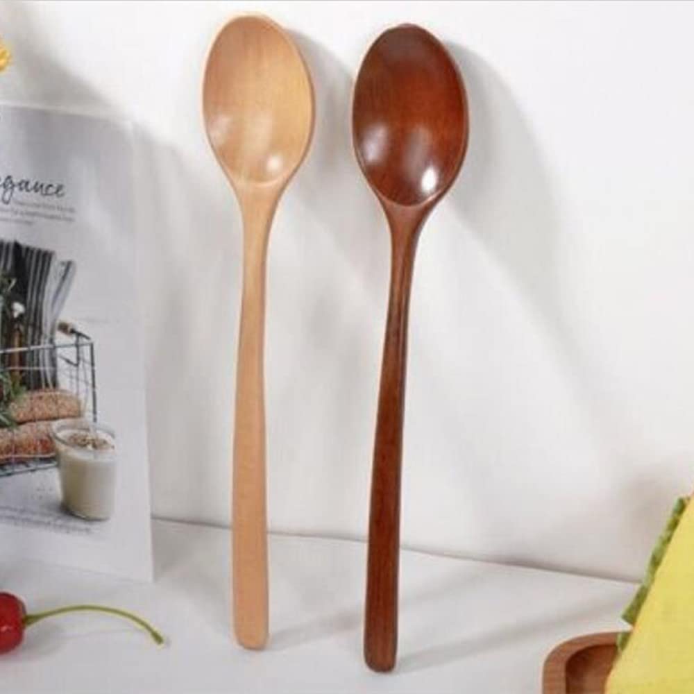 Cucharas de té, cucharas de postre, 6 piezas de cuchara de madera for comer, mezclar, revolver, cocinar, cucharas de sopa, cuchara de mango largo con utensilios de cocina de estilo japonés, cucharas d