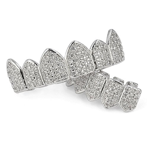 JINAO Bottom Grillz for Men Women Macro Pave Iced Out CZ Diamond 18K Gold Plated Grills for Your Teeth with Extra Molding Bars Included for Men Women (Silver bottom) by JINAO - Image 4