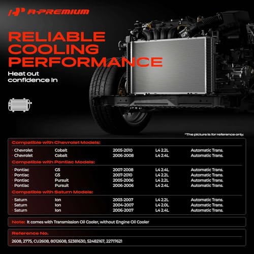 A-Premium Engine Coolant Radiator with Transmission Oil Cooler Compatible with Chevy Cobalt 2005-2010 & Pontiac G5 2007-2010 & Pontiac Pursuit 2005-2006 & Saturn Ion, Auto trans., Replace# 52482167 by A-Premium - Used condition - Image 2