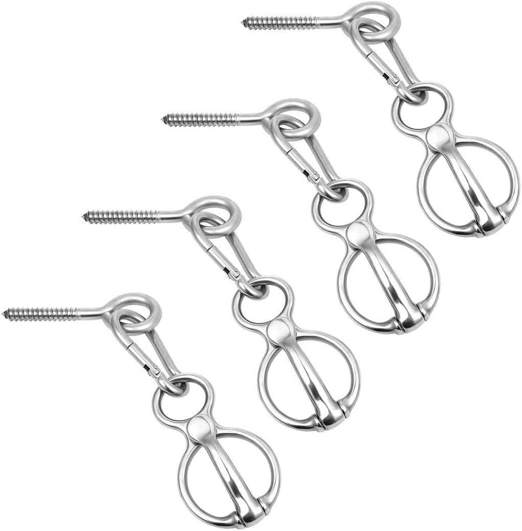 Homaisson 4 PCS Horse Tie Rings, Horse Tie Ring with Quick Snap and Eye Bolt, Heavy Duty Stainless Horse Tack and Supplies, Magnetic Safe Horse Tie Ring, Horse Training Equipment for Pulling Back