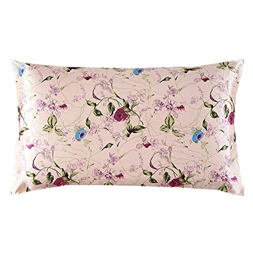 100% Silk Pillowcase Natural Mulberry Silk Zipper Closure Pillow Case Cover Silk Floral Print Farmhouse Pillow Cover For Hair And Skin Beauty Sleep,Style H,51*76Cm 2Pc #TOP19