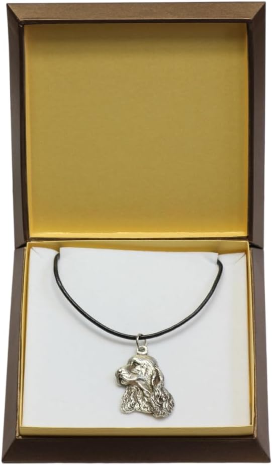 Art-Dog Dog Silver-Plated Pendant on a Leather Strap - Dog Necklace in Elegant Case – Silver Dog Necklaces for Men and Women – Dog Breeds Jewelry – English Cocker Spaniel
