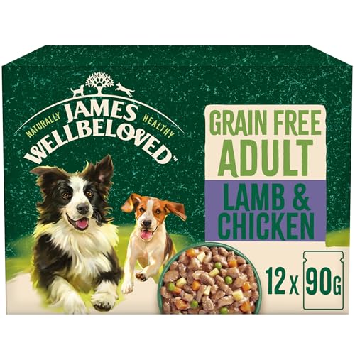 James Wellbeloved Grain Free Adult Dog Food with Lamb and Chicken in Gravy Pouch 12 x 90 g